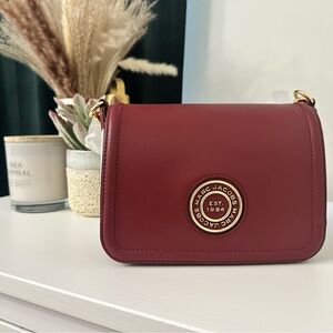 Marc Jacobs Leather Full Flap Logo Shoulder Bag Syrah Burgundy H901L01RE21
